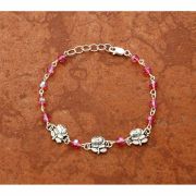 Pink Swarovski Crystal Bracelet w/ Three Sterling Silver Roses