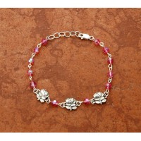 Pink Swarovski Crystal Bracelet w/ Three Sterling Silver Roses