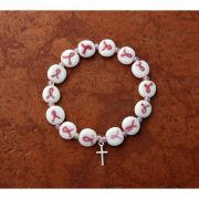 Porcelain Breast Cancer Pink Ribbon Stretch Bracelet w/ Sterling Silver Cross