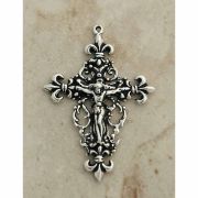 Sterling Silver Crucifix, Fleur de Lis, 2 1/4 in.