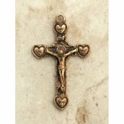 Antique Bronze Crucifix, Europe, 19th Century, Hearts, 2 in.