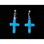 Sterling Silver Earrings, Turquoise Cross with Swarovski Crystals