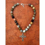 Sterling Silver Necklace, Ocean Jasper w/ Marcasite Cross