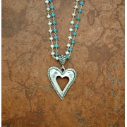 Sterling Silver Gemstone Necklace, Cut-Out Heart, Double Turquoise & Pearl Chain