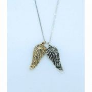 Sterling Silver and Gold Wings Necklace, 16 in. Sterling Silver Chain