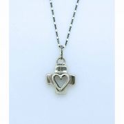 Sterling Silver Necklace, Cross w/ Open Heart, 18 in. Sterling Silver Chain