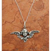 Sterling Silver Angel Face w/ Wings on Sterling Silver Chain
