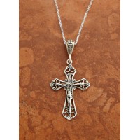 Sterling Silver Filigree Crucifix on 18 in. Sterling Silver Chain