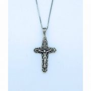 Sterling Silver Necklace, Filigree Edge Crucifix, 18 in. Sterling Silver Chain
