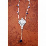 Sterling Silver Miraculous Medal w/ Lapis Beads on Sterling Silver Chain