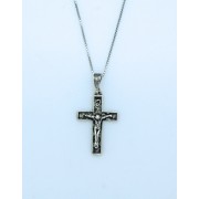 Sterling Silver Necklace, Squared Filigree Crucifix, 18 in. Sterling Silver Chain