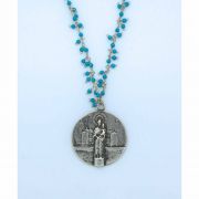 Sterling Silver Necklace, Our Lady of the Pillar, 18 in. Turquoise Cluster Chain