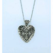 Sterling Silver Necklace, Hammered Heart w/ Cross, 18 in. Sterling Silver Chain