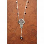 Sterling Silver Guadalupe Medal w/ Black Onyx Beads on Sterling Silver Chain