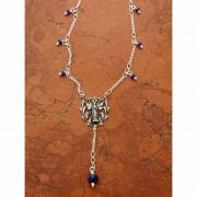 Sterling Silver Madonna Medal w/ Lapis Beads on Sterling Silver Chain