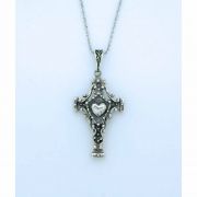 Sterling Silver Necklace, Cross w/ Heart, 18 in. Sterling Silver Chain