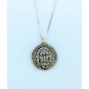 Sterling Silver Necklace, Large Shroud of Turin, 1 in. Medal, 18 in. Sterling Silver Chain