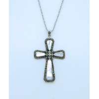 Sterling Silver Necklace, Mother of Pearl Cross, 18 in. Sterling Silver Chain