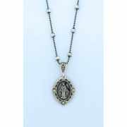 Sterling Silver Necklace, Miraculous Medal w/ Crystals, 1 in. Medal, 18 in. Sterling Silver Chain w/ 4 mm. Balls