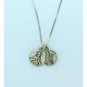 Sterling Silver Necklace, Movable Scapular, Round Medals, 18 in. Sterling Silver Chain