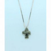 Sterling Silver Necklace, Tiny Hammered Cross, 16 in. Sterling Silver Chain