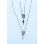 Sterling Silver Scapular Necklace, Front Hanging, Double Chain, Small Medals w/ Heart and Cross