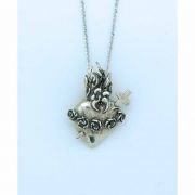 Sterling Silver Necklace, Heart w/ Flames and Flowers, 18 in. Sterling Silver Chain