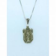Sterling Silver Necklace, Miraculous Medal w/ Two Crosses, 1 in. Medal, 18 in. Sterling Silver Chain