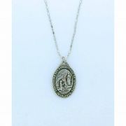 Sterling Silver Necklace, Oval Lourdes, 3/4 in. Medal, 18 in. Sterling Silver Chain