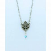 Sterling Silver Necklace, Tiny Miraculous Medal Shield w/ Blue Crystal, 16 in. Sterling Silver Chain