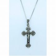 Sterling Silver Necklace, Crucifix, 1 1/2 in., 18 in. Sterling Silver Chain