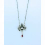 Sterling Silver Necklace, Seven Sorrows Heart w/ Red Crystal, 18 in. Sterling Silver Chain