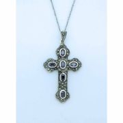 Sterling Silver Necklace, Amethyst Cross, 18 in. Sterling Silver Chain
