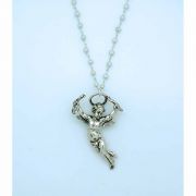 Sterling Silver Necklace, Extra Large 3-D Angel, 18 in. Freshwater Pearl Chain
