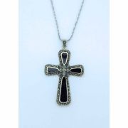 Sterling Silver Necklace, Black Onyx Cross, 18 in. Sterling Silver Chain