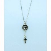 Sterling Silver Necklace, Guadalupe and Cross, 18 in. Sterling Silver Chain