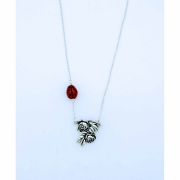 Sterling Silver Necklace, Roses Medal and Ladybug, 16 in. Sterling Silver Chain