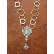 Sterling Silver Miraculous Medal on Circle Link Sterling Silver Chain w/ Crystal