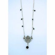 Sterling Silver Necklace, Our Lady of Lourdes Medal, 16 in. Sterling Silver Chain w/ Black Onyx Beads