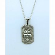 Sterling Silver Dog Tag Sacred Heart on Sterling Silver Chain