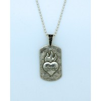 Sterling Silver Dog Tag Sacred Heart on Sterling Silver Chain