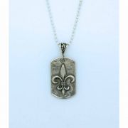 Sterling Silver Dog Tag Fleur de Lis on Sterling Silver Chain
