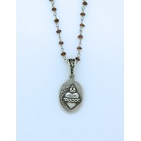 Sterling Silver Necklace, Sacred Heart Medal, 18 in. Garnet Chain