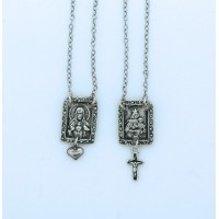 Sterling Silver Scapular w/ Cross & Heart, 11/16 in. Medals