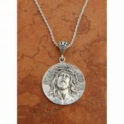 Sterling Silver Extra Large Ecce Homo/Guadalupe Medal on Sterling Silver Chain