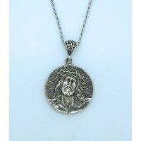 Sterling Silver Extra Large Ecce Homo/Guadalupe Medal on Sterling Silver Chain