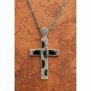 Sterling Silver and Black Onyx Cross on Sterling Silver Chain