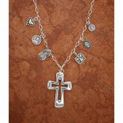 Sterling Silver Cross and Medals on Sterling Silver Chain