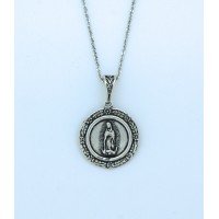 Sterling Silver Guadalupe/Sacred Heart Medal on Sterling Silver Chain