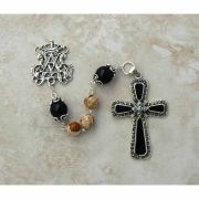 Sterling Silver Rosary, Picture Jasper & Black Onyx Beads w/ Black Onyx Cross